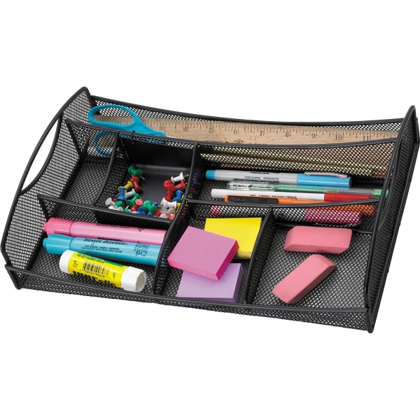 Safco Mesh Steel 7-Compartment Storage Organizer, 2 12/16in x 13in x 8 12/16in, Black