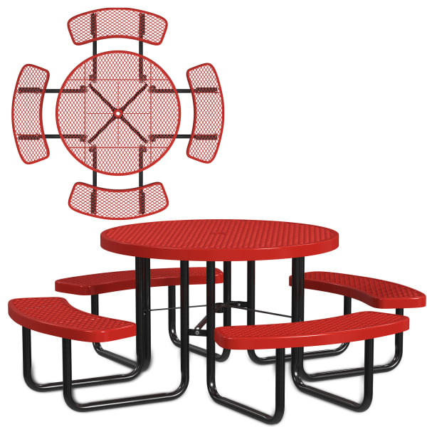 Leisure Craft Round Outdoor Picnic Table, 29-1/4inH x 81inW x 81inD, Black/Red