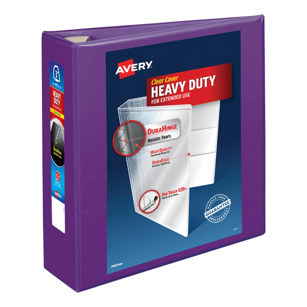 Avery Heavy-Duty View 3-Ring Binder With Locking One-Touch EZD Rings, 3in D-Rings, 39% Recycled, Purple
