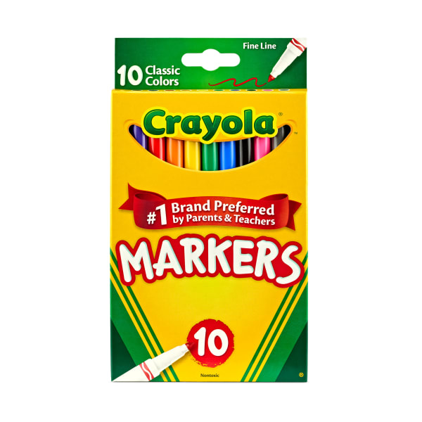 Crayola Fine Line Markers, Assorted Classic Classpack, Pack Of 10