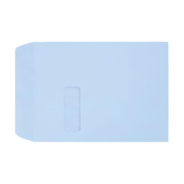LUX #9 1/2 Open-End Window Envelopes, Top Left Window, Self-Adhesive, Baby Blue, Pack Of 500