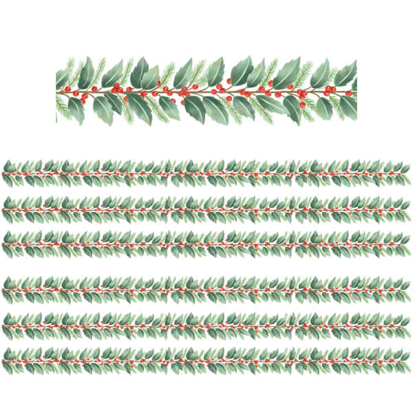 Teacher Created Resources Die-Cut Border Trim, Holly, 35ft Per Pack, Set Of 6 Packs