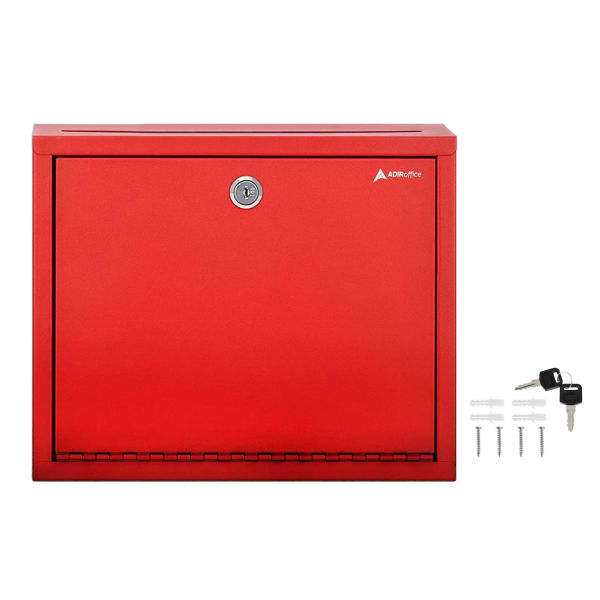 Alpine AdirOffice Large Size Steel Multi-Purpose Drop Box, 10inH x 12inW x 3inD, Red