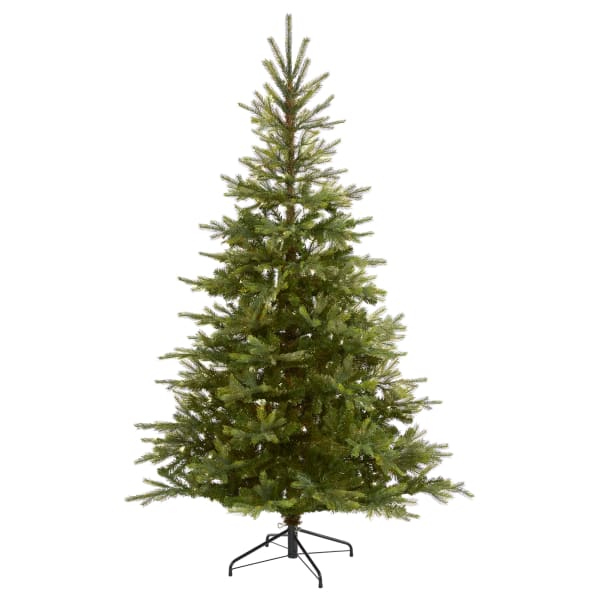 Nearly Natural North Carolina Spruce 84inH Artificial Christmas Tree With Bendable Branches, 84inH x 54inW x 54inD, Green
