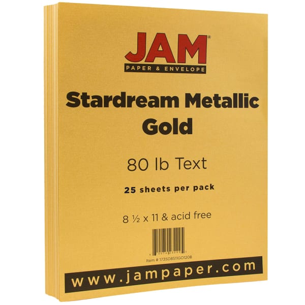 JAM Paper Printer Paper, Letter Size (8 1/2in x 11in), 32 Lb, Gold Metallic, Ream Of 25 Sheets