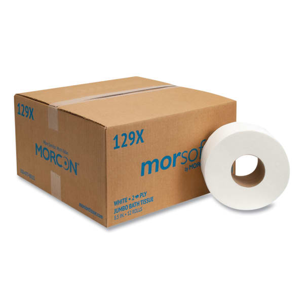 Morcon Tissue Jumbo Bath Tissue, Septic Safe, 2-Ply, White, 3.3in x 500 ft, 12/Carton