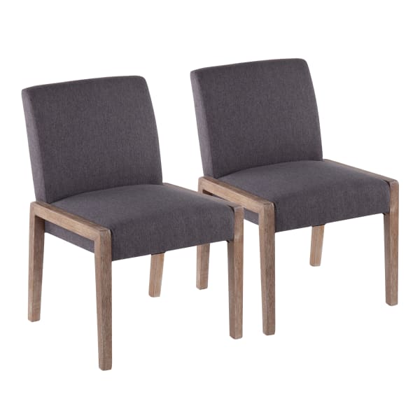LumiSource Carmen Contemporary Dining Chairs, White Washed/Gray Fabric, Set Of 2 Chairs
