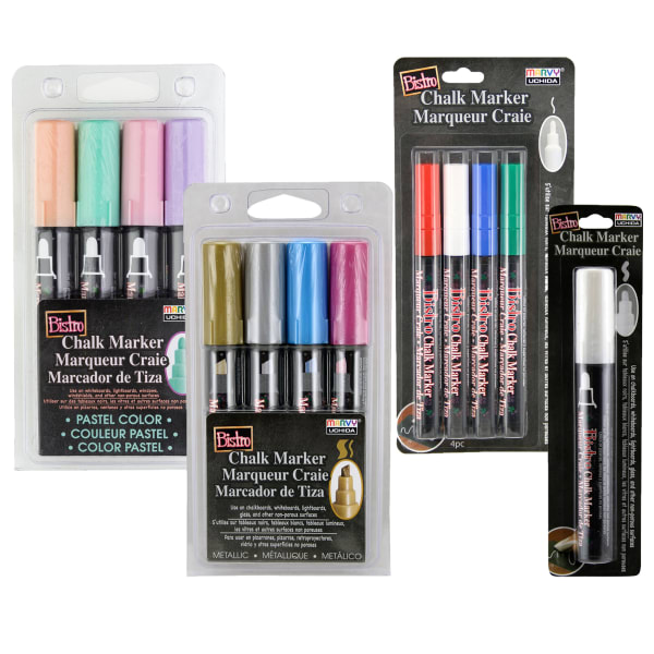 Marvy Uchida Bistro Chalk Markers, Chisel, Fine & Broad Tips, Assorted Colors, Pack Of 13 Pens