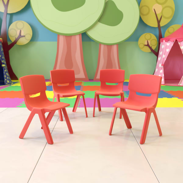 Flash Furniture Plastic Stackable School Chairs With 10-1/2in Seat Height, Red, Set Of 4 Chairs