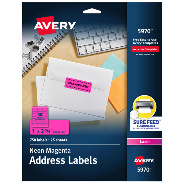 Avery High-Visibility Permanent Laser ID Labels, 5970, 1in x 2 5/8in, Neon Magenta, Pack Of 750