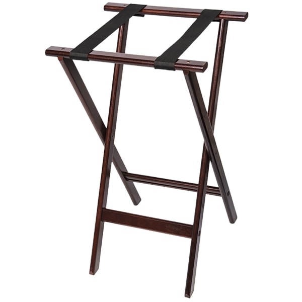 CSL Deluxe Wood Tray Stands, 30inH x 18-1/2inW x 17inD, Mahogany Finish/Black Straps, Set Of 4 Stands