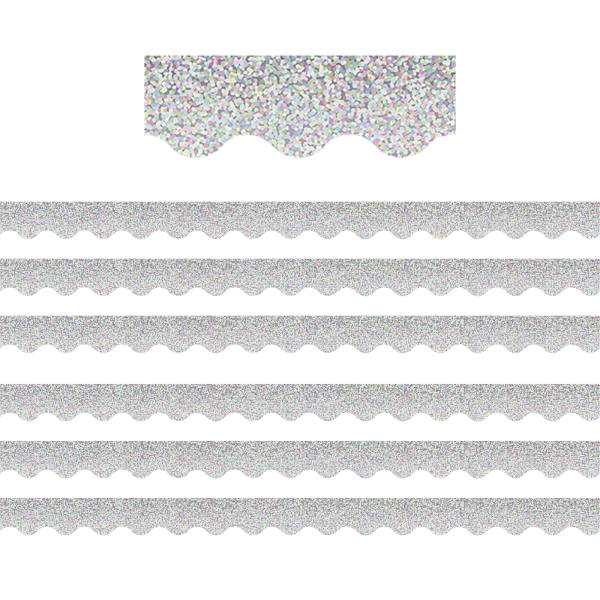 Teacher Created Resources Scalloped Border Trim Packs, 35', Silver Sparkle, Set Of 3 Packs