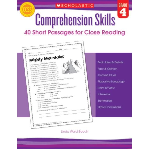 Scholastic Comprehension Skills: 40 Short Passages For Close Reading, Grade 4