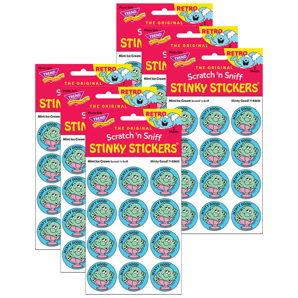 Trend Retro Scratch N Sniff Stinky Stickers, Minty Good!/Mint Ice Cream, 24 Stickers Per Pack, Set Of 6 Packs