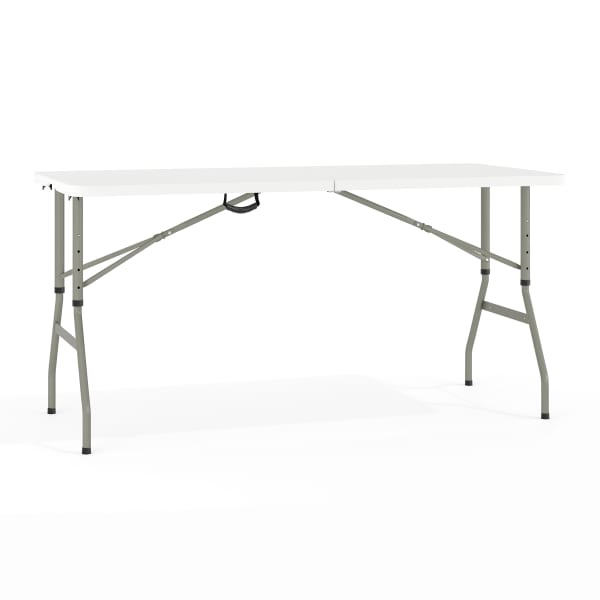 Flash Furniture Height-Adjustable Bi-Fold Plastic Banquet And Event Folding Table, 34inH x 27-1/4inW x 60inD, Granite White