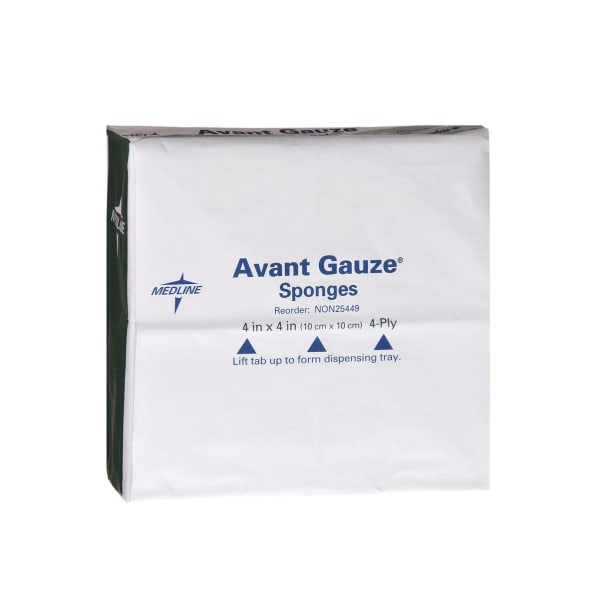 Medline Avant Gauze Nonwoven Nonsterile Sponges, 4in x 4in, White, Case Of 2,500