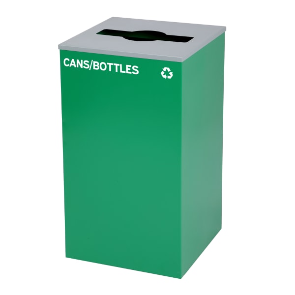 Alpine Industries Stainless Steel Cans/Bottles Recycling Bin With Mixed Opening Lid, 29 Gal, 30inH x 16-15/16inW x 16-15/16inD, Green
