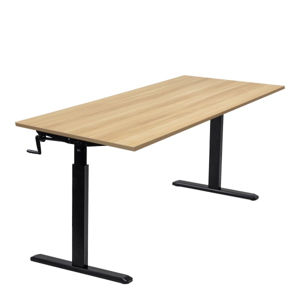 Mount-It! Hand Crank 55inW Adjustable Height Standing Desk, Maple