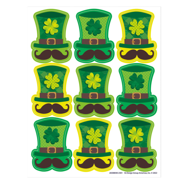 Eureka Giant Stickers, 1-5/16in x 1-3/4in, St. Pats Hats, 36 Stickers Per Pack, Set Of 12 Packs