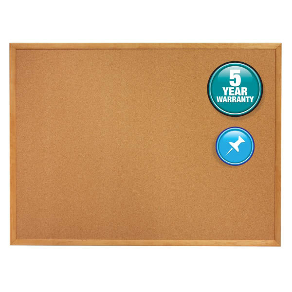 Quartet Cork Bulletin Board, 36in x 60in, Wood Frame With Oak Finish