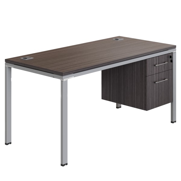 Boss Office Products Simple System Workstation Desk With Pedestal, 60in x 24in, Driftwood