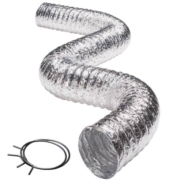 Deflecto 3-Ply 4in x 8ft Class 1 Flexible Aluminum Duct With Spring Clamps, Silver, FLXC0408