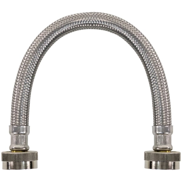 Certified Appliance Accessories Braided Stainless Steel Water-Inlet Hose, Female to Female - 12in - Silver, Stainless Steel - Stainless Steel, Vinyl, Polyvinyl Chloride (PVC), Polyester, Brass