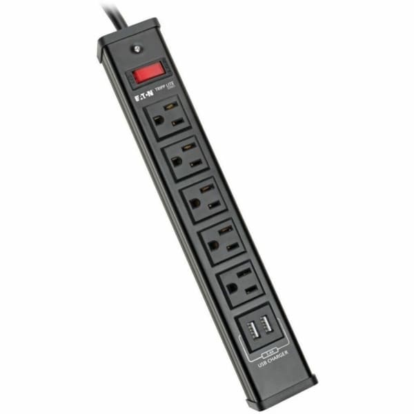 Eaton Tripp Lite Series 5-Outlet Surge Protector Power Strip with 2 USB Ports (3.4A Shared) - 6 ft. Cord, 450 Joules, Metal Housing - TLM526USBB