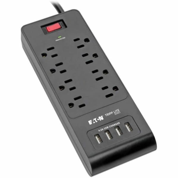 Eaton Tripp Lite Series Surge Protector Power Strip 8-Outlets 4 USB Ports 6ft Cord Black - Surge protector - TLP864USBB