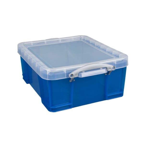 Really Useful Box Plastic Storage Container With Built-In Handles And Snap Lid, 17 Liters, 17 1/4in x 14in x 7in, Blue
