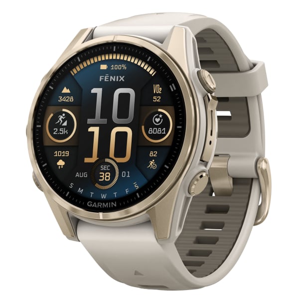Garmin fenix 8 AMOLED Multisport GPS Watch With Silicone Band And 43mm Sapphire Lens, Soft Gold/Fog Gray