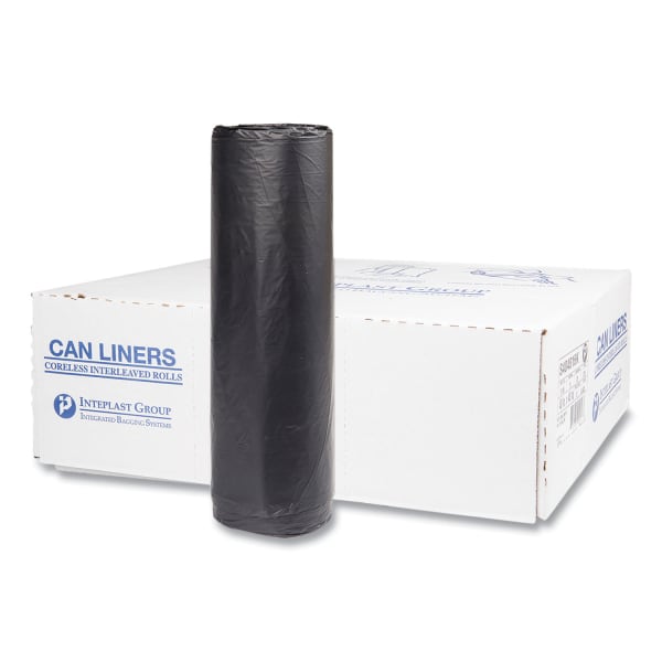 Inteplast Group High-Density Commercial Can Liners, 45 gal, 16 mic, 40in x 48in, Black, Interleaved Roll, 25 Bags/Roll, 10 Rolls/Carton