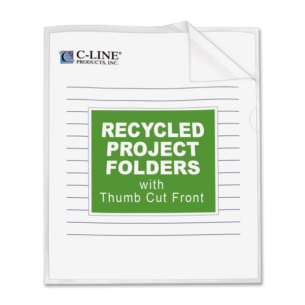C-Line Project Folders, Letter Size (8 1/2in x 11in), 70% Recycled, Clear, Box Of 25