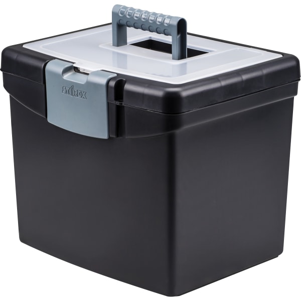 Storex Portable Storage Box - External Dimensions: 14.9in Length x 11in Width x 12.1in Height - Media Size Supported: Letter - Snap-tight Closure - Plastic - Black - For File - Recycled - 1 / Carton