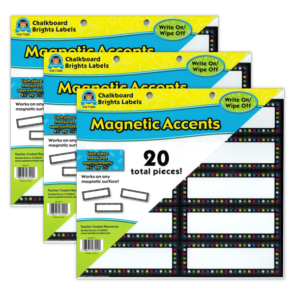 Teacher Created Resources Labels Magnetic Accents, Chalkboard Brights, 20 Per Pack, Set Of 3 Packs