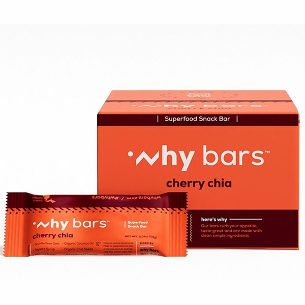 Why Bars Superfood Protein Snack Bars - Gluten-free, Dairy-free, Soy-free, Non-GMO, Individually Wrapped - Cherry Chia - 2.04 oz - 12 / Pack