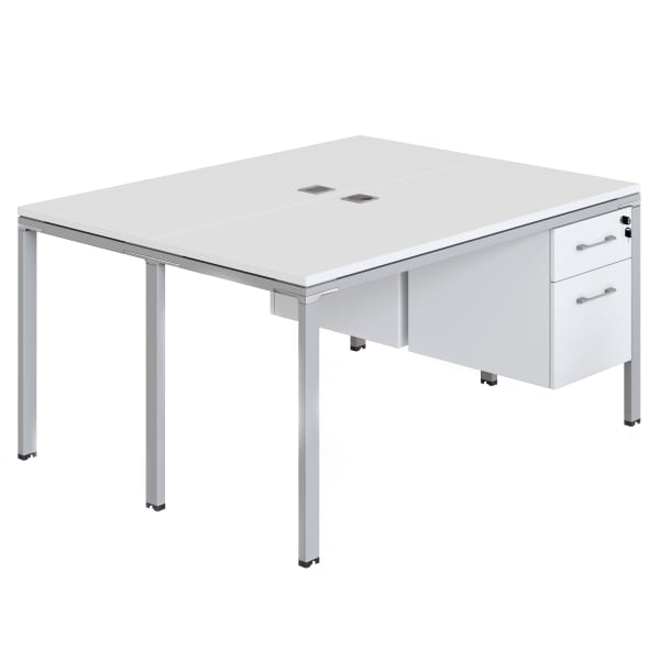 Boss Office Products Simple System Workstation Double Desks, Face To Face With 2 Pedestals, 24inH x 66inW x 29-1/2inD, White