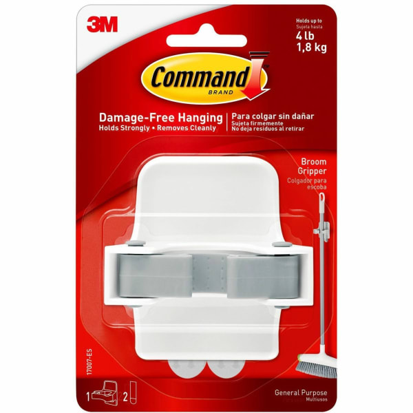 Command Broom Grippers - 4 lb (1.81 kg) Capacity - 4in Height x 5.2in Width - for Broom - Plastic - White, Clear - 6 / Bag