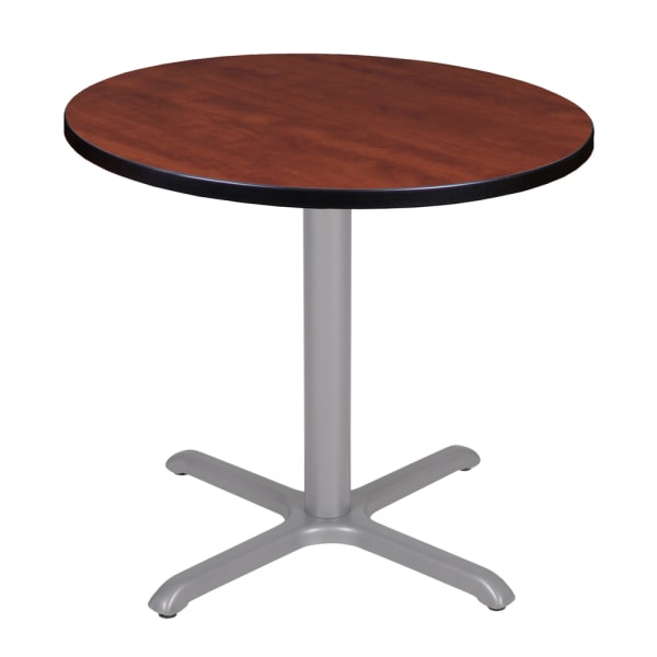 Regency Cain Round X-Base Breakroom Table, 29inH x 30inW x 30inD, Cherry/Maple/Gray