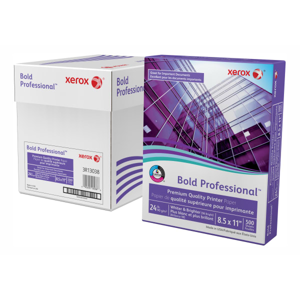 Xerox Bold Professional Premium Quality Inkjet Or Laser Paper, 5 Reams, Letter Size (8 1/2in x 11in), Ream Of 500 sheets, 24 Lb, 98 Brightness, FSC Certified