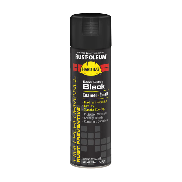 Rust-Oleum Hard Hat High Performance V2100 System Rust Preventive Enamel Spray Paint, 15 Oz, Semi-Gloss Black, Case Of 6 Cans