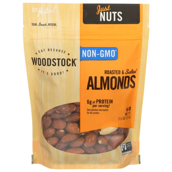 Woodstock Foods Non-GMO Almonds, Roasted And Salted, 7.5 Oz, Total Qty 8