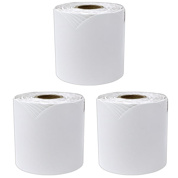 Carson Dellosa Education Rolled Scalloped Borders, White, 65ft Per Roll, Pack Of 3 Rolls