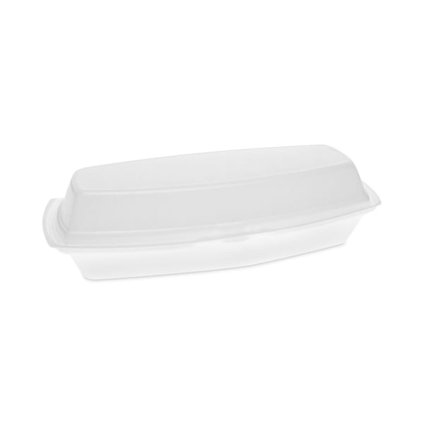 Pactiv Evergreen Foam Hinged-Lid Containers, Single-Tab Lock, Hot Dog, 2inH x 7-1/4inW x 3inD, White, Carton Of 504 Containers
