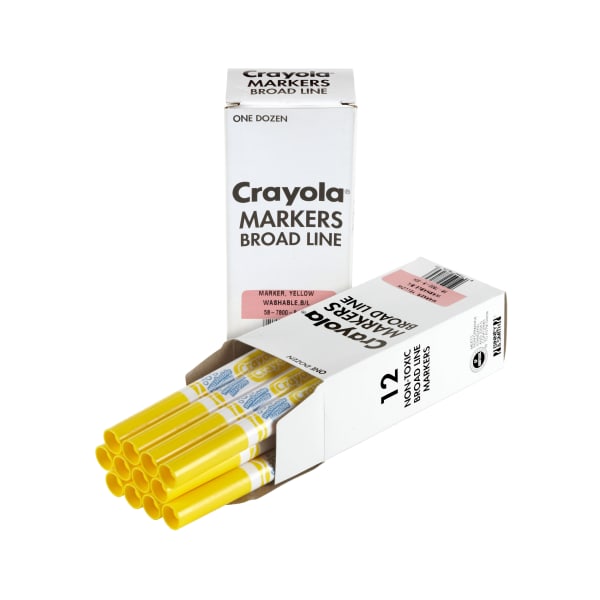 Crayola Washable Broad Line Markers, Yellow, Pack Of 12 Markers