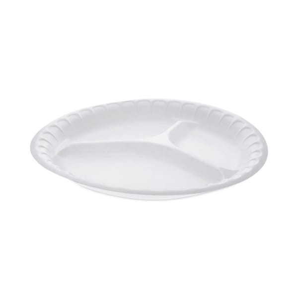 Pactiv Evergreen Placesetter Satin Non-Laminated Foam Dinnerware, 3-Compartment Plate, 10.25in dia, White, 540/Carton