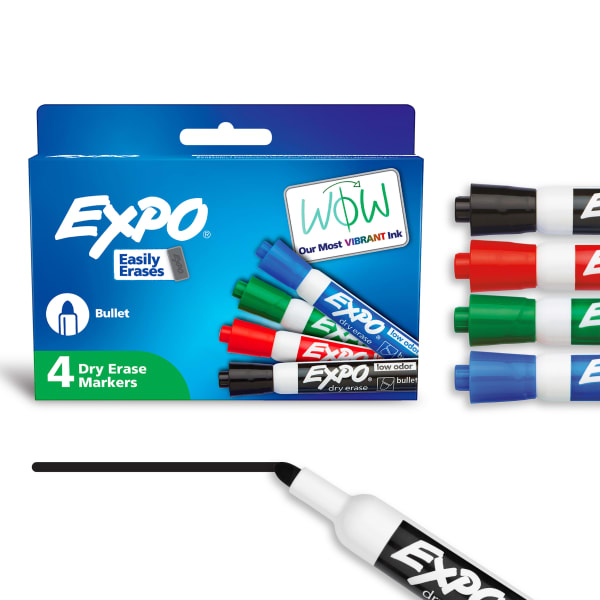 EXPO Low-Odor Dry-Erase Markers, Bullet Point, Assorted Colors, Pack Of 4