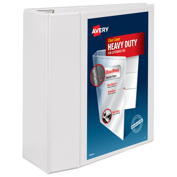 Avery Heavy-Duty View 3 Ring Binder, 5in One Touch EZD Rings, White, 1 Binder