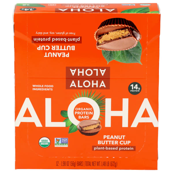 Aloha Plant Protein Bars, Organic Peanut Butter Cup, 1.98 Oz, Total Qty 12