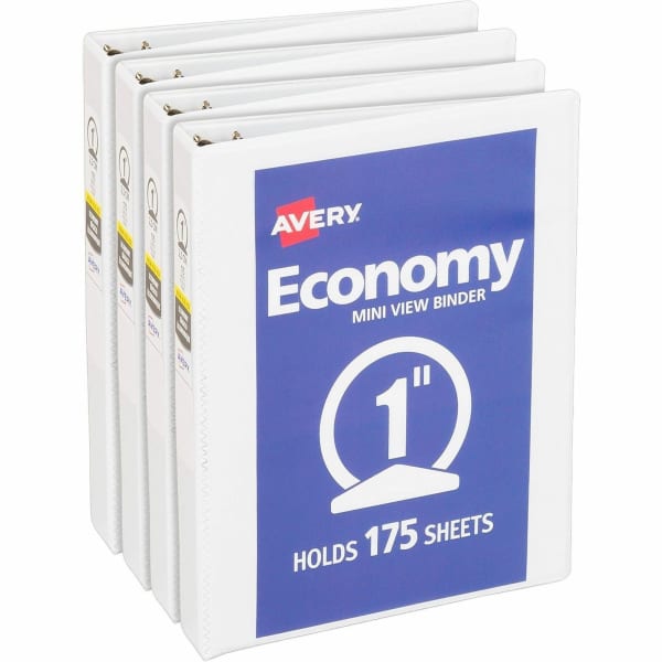 Avery Economy View Binder, 1in Ring, White, Pack Of 4